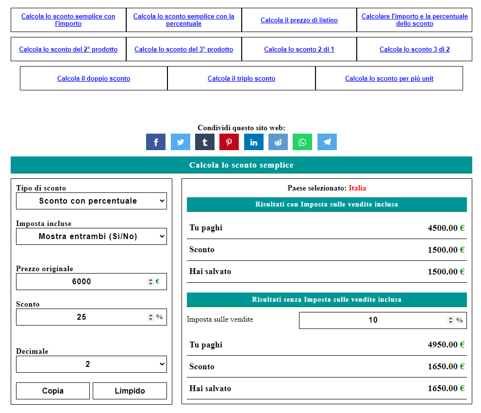 Calcolo Sconto Percentuale